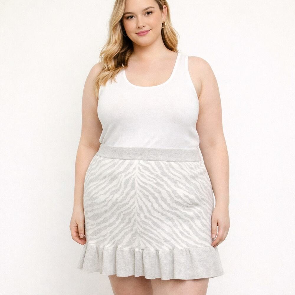 Anthro Dolan Left Coast Zebra Mini Skirt 2XL NWT Ruffle Knit Animal Print
